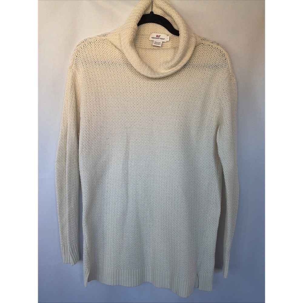 Vineyard Vines Cream Cowl Neck Wool Blend Pullover Sweater Size S Textured Knit